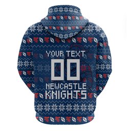 Personalized Newcastle Knights Christmas Hoodie Australian Rugby Fans - Pixelated Ugly Xmas Pattern Mascot Santa