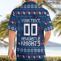 Personalized Newcastle Knights Christmas Hawaiian Shirt Australian Rugby Fans - Pixelated Ugly Xmas Pattern Mascot Santa