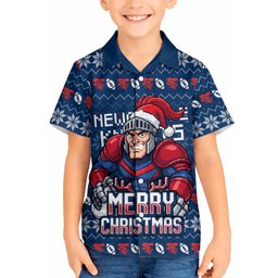 Personalized Newcastle Knights Christmas Hawaiian Shirt Australian Rugby Fans - Pixelated Ugly Xmas Pattern Mascot Santa