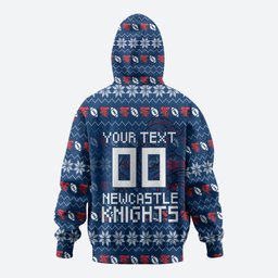 Personalized Newcastle Knights Christmas Zip Hoodie Australian Rugby Fans - Pixelated Ugly Xmas Pattern Mascot Santa