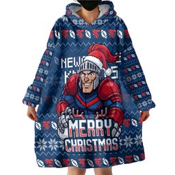 Personalized Newcastle Knights Christmas Wearable Blanket Hoodie Australian Rugby Fans - Pixelated Ugly Xmas Pattern Mascot Santa