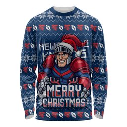 Personalized Newcastle Knights Christmas Long Sleeve Shirt Australian Rugby Fans - Pixelated Ugly Xmas Pattern Mascot Santa