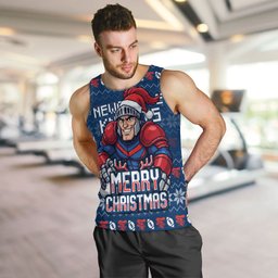Personalized Newcastle Knights Christmas Men Tank Top Australian Rugby Fans - Pixelated Ugly Xmas Pattern Mascot Santa