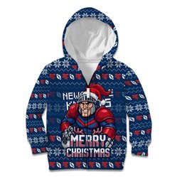 Personalized Newcastle Knights Christmas Kid Hoodie Australian Rugby Fans - Pixelated Ugly Xmas Pattern Mascot Santa