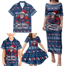 Personalized Newcastle Knights Christmas Family Matching Puletasi and Hawaiian Shirt Australian Rugby Fans - Pixelated Ugly Xmas Pattern Mascot Santa