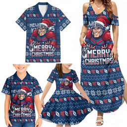 Personalized Newcastle Knights Christmas Family Matching Summer Maxi Dress and Hawaiian Shirt Australian Rugby Fans - Pixelated Ugly Xmas Pattern Mascot Santa