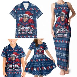 Personalized Newcastle Knights Christmas Family Matching Tank Maxi Dress and Hawaiian Shirt Australian Rugby Fans - Pixelated Ugly Xmas Pattern Mascot Santa