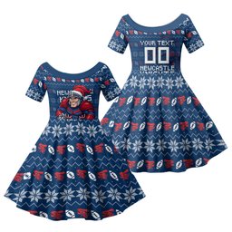 Personalized Newcastle Knights Christmas Family Matching Summer Maxi Dress and Hawaiian Shirt Australian Rugby Fans - Pixelated Ugly Xmas Pattern Mascot Santa