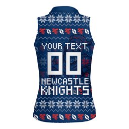 Personalized Newcastle Knights Christmas Women Sleeveless Polo Shirt Australian Rugby Fans - Pixelated Ugly Xmas Pattern Mascot Santa