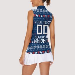 Personalized Newcastle Knights Christmas Women Sleeveless Polo Shirt Australian Rugby Fans - Pixelated Ugly Xmas Pattern Mascot Santa