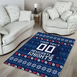Personalized Newcastle Knights Christmas Area Rug Australian Rugby Fans - Pixelated Ugly Xmas Pattern Mascot Santa