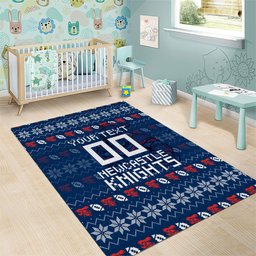 Personalized Newcastle Knights Christmas Area Rug Australian Rugby Fans - Pixelated Ugly Xmas Pattern Mascot Santa