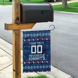 Personalized Newcastle Knights Christmas Garden Flag Australian Rugby Fans - Pixelated Ugly Xmas Pattern Mascot Santa