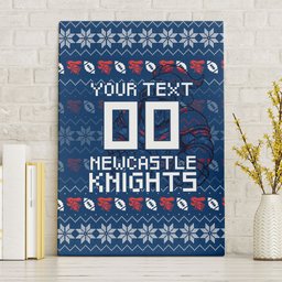 Personalized Newcastle Knights Christmas Canvas Wall Art Australian Rugby Fans - Pixelated Ugly Xmas Pattern Mascot Santa