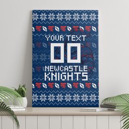 Personalized Newcastle Knights Christmas Canvas Wall Art Australian Rugby Fans - Pixelated Ugly Xmas Pattern Mascot Santa
