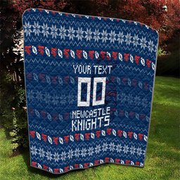 Personalized Newcastle Knights Christmas Quilt Australian Rugby Fans - Pixelated Ugly Xmas Pattern Mascot Santa