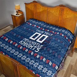 Personalized Newcastle Knights Christmas Quilt Australian Rugby Fans - Pixelated Ugly Xmas Pattern Mascot Santa