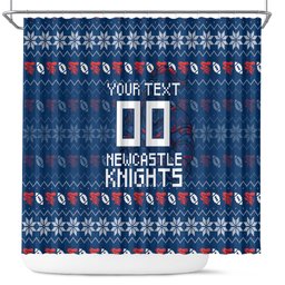 Personalized Newcastle Knights Christmas Shower Curtain Australian Rugby Fans - Pixelated Ugly Xmas Pattern Mascot Santa