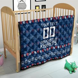 Personalized Newcastle Knights Christmas Quilt Australian Rugby Fans - Pixelated Ugly Xmas Pattern Mascot Santa
