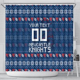 Personalized Newcastle Knights Christmas Shower Curtain Australian Rugby Fans - Pixelated Ugly Xmas Pattern Mascot Santa