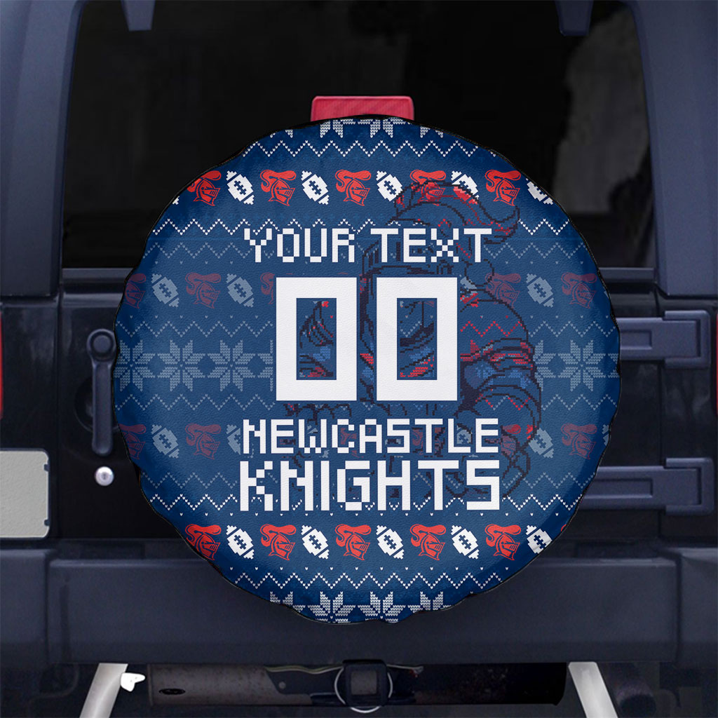 Personalized Newcastle Knights Christmas Spare Tire Cover Australian Rugby Fans - Pixelated Ugly Xmas Pattern Mascot Santa