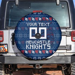 Personalized Newcastle Knights Christmas Spare Tire Cover Australian Rugby Fans - Pixelated Ugly Xmas Pattern Mascot Santa