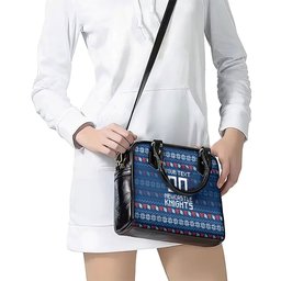 Personalized Newcastle Knights Christmas Shoulder Handbag Australian Rugby Fans - Pixelated Ugly Xmas Pattern Mascot Santa