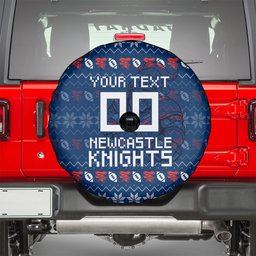 Personalized Newcastle Knights Christmas Spare Tire Cover Australian Rugby Fans - Pixelated Ugly Xmas Pattern Mascot Santa