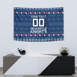 Personalized Newcastle Knights Christmas Tapestry Australian Rugby Fans - Pixelated Ugly Xmas Pattern Mascot Santa
