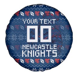 Personalized Newcastle Knights Christmas Spare Tire Cover Australian Rugby Fans - Pixelated Ugly Xmas Pattern Mascot Santa