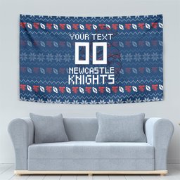 Personalized Newcastle Knights Christmas Tapestry Australian Rugby Fans - Pixelated Ugly Xmas Pattern Mascot Santa