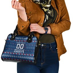 Personalized Newcastle Knights Christmas Shoulder Handbag Australian Rugby Fans - Pixelated Ugly Xmas Pattern Mascot Santa