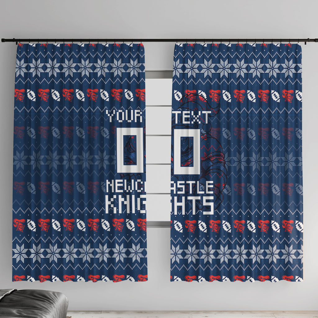 Personalized Newcastle Knights Christmas Window Curtain Australian Rugby Fans - Pixelated Ugly Xmas Pattern Mascot Santa