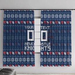 Personalized Newcastle Knights Christmas Window Curtain Australian Rugby Fans - Pixelated Ugly Xmas Pattern Mascot Santa