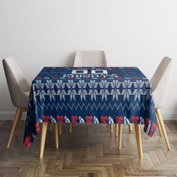 Personalized Newcastle Knights Christmas Tablecloth Australian Rugby Fans - Pixelated Ugly Xmas Pattern Mascot Santa