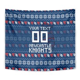 Personalized Newcastle Knights Christmas Tapestry Australian Rugby Fans - Pixelated Ugly Xmas Pattern Mascot Santa