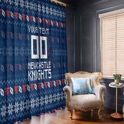 Personalized Newcastle Knights Christmas Window Curtain Australian Rugby Fans - Pixelated Ugly Xmas Pattern Mascot Santa