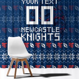 Personalized Newcastle Knights Christmas Window Curtain Australian Rugby Fans - Pixelated Ugly Xmas Pattern Mascot Santa
