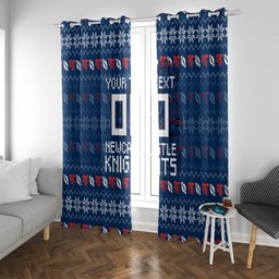 Personalized Newcastle Knights Christmas Window Curtain Australian Rugby Fans - Pixelated Ugly Xmas Pattern Mascot Santa