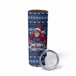 Personalized Newcastle Knights Christmas Skinny Tumbler Australian Rugby Fans - Pixelated Ugly Xmas Pattern Mascot Santa