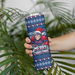 Personalized Newcastle Knights Christmas Skinny Tumbler Australian Rugby Fans - Pixelated Ugly Xmas Pattern Mascot Santa