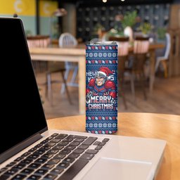 Personalized Newcastle Knights Christmas Skinny Tumbler Australian Rugby Fans - Pixelated Ugly Xmas Pattern Mascot Santa