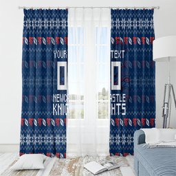 Personalized Newcastle Knights Christmas Window Curtain Australian Rugby Fans - Pixelated Ugly Xmas Pattern Mascot Santa