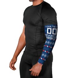 Personalized Newcastle Knights Christmas Arm Sleeves Australian Rugby Fans - Pixelated Ugly Xmas Pattern Mascot Santa