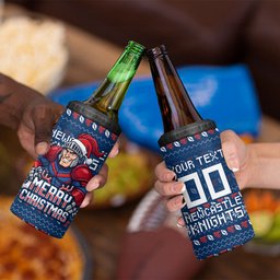 Personalized Newcastle Knights Christmas 4 in 1 Can Cooler Tumbler Australian Rugby Fans - Pixelated Ugly Xmas Pattern Mascot Santa