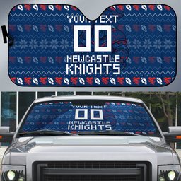 Personalized Newcastle Knights Christmas Auto Sun Shade Australian Rugby Fans - Pixelated Ugly Xmas Pattern Mascot Santa