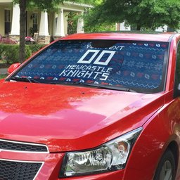Personalized Newcastle Knights Christmas Auto Sun Shade Australian Rugby Fans - Pixelated Ugly Xmas Pattern Mascot Santa