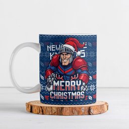 Personalized Newcastle Knights Christmas Ceramic Mug Australian Rugby Fans - Pixelated Ugly Xmas Pattern Mascot Santa