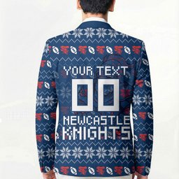 Personalized Newcastle Knights Christmas Blazer Australian Rugby Fans - Pixelated Ugly Xmas Pattern Mascot Santa