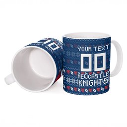 Personalized Newcastle Knights Christmas Ceramic Mug Australian Rugby Fans - Pixelated Ugly Xmas Pattern Mascot Santa